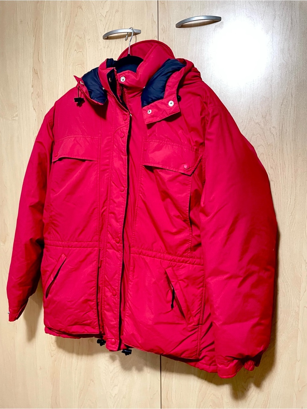 REI Vintage Down Jacket in Red. Insulated Parka with Detachable Hood Size 16 - Picture 3 of 11